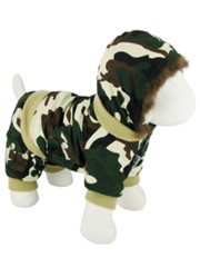 Kakadu Pet Mission Dog Army Jacket with Faux Fur Hood